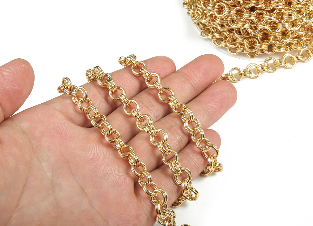 Round Link Cable Chain - Round Rolo Cable Chain - 18K Gold Round Chain - Soldered Double Circle Chain For Bracelet 0.32&quot;x0.32&quot;x0.10&quot; RGP3028 - DOMEDBAZAAR