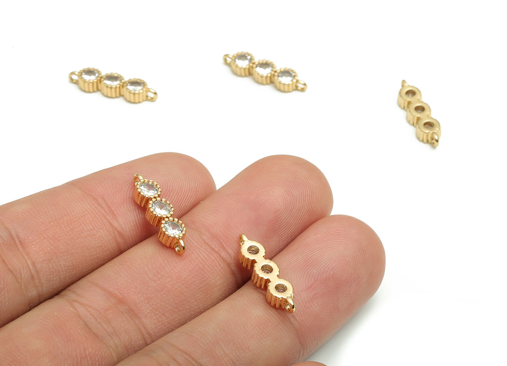 Brass Strip Earring Connectors With Zircons - Gold Strip Charms - 18K Real Gold Plated Brass - Jewelry Supplies - 18.12x4.67x2.82mm- RGP4089 - DOMEDBAZAAR