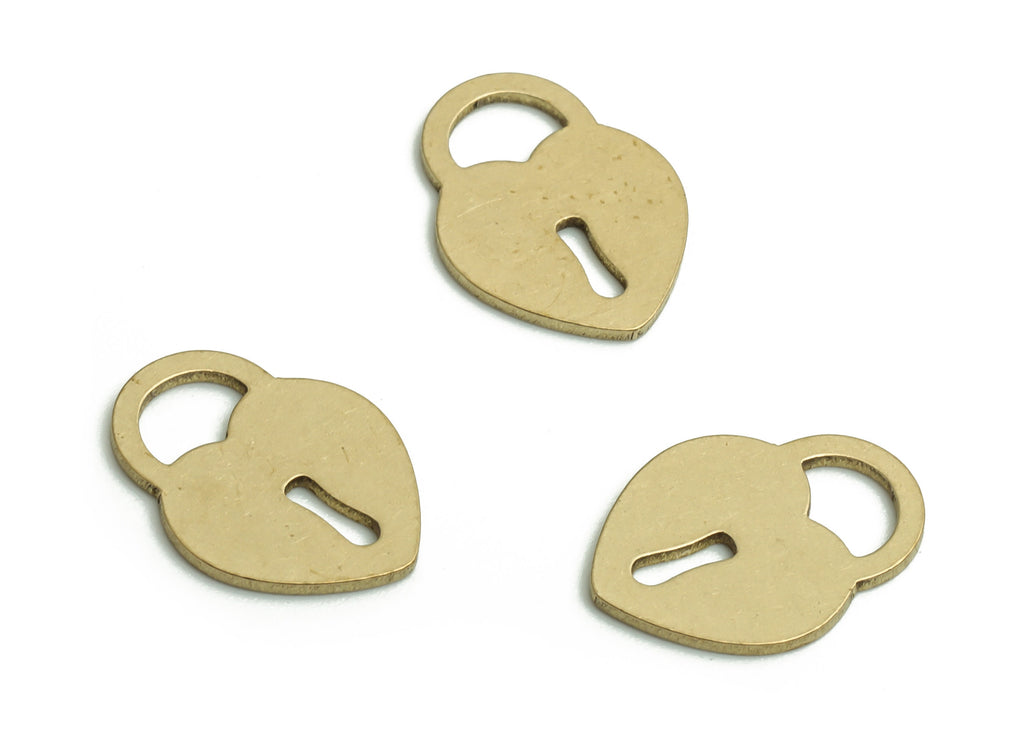 Brass Lock Earring Charms - Raw Brass Lock Heart Pendant - DIY Jewelry Making Supplies - 10.94x8.06x0.64mm - PP4756 - DOMEDBAZAAR