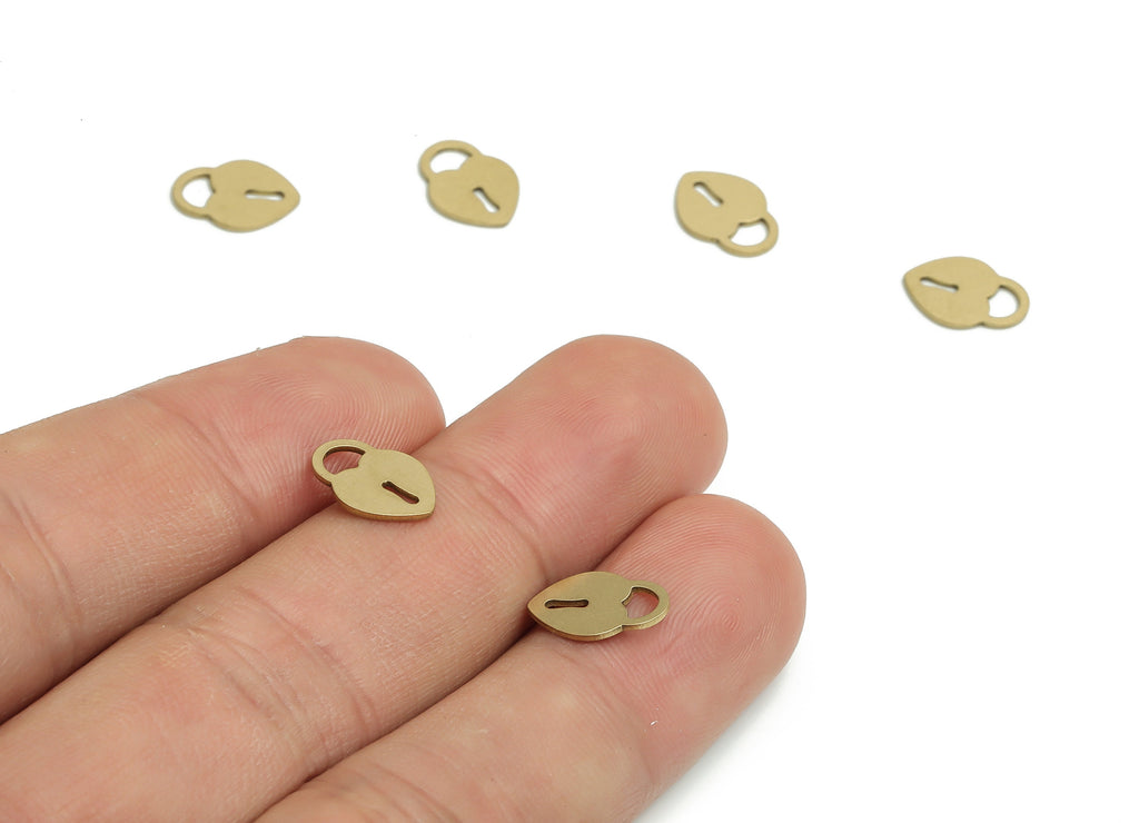 Brass Lock Earring Charms - Raw Brass Lock Heart Pendant - DIY Jewelry Making Supplies - 10.94x8.06x0.64mm - PP4756 - DOMEDBAZAAR