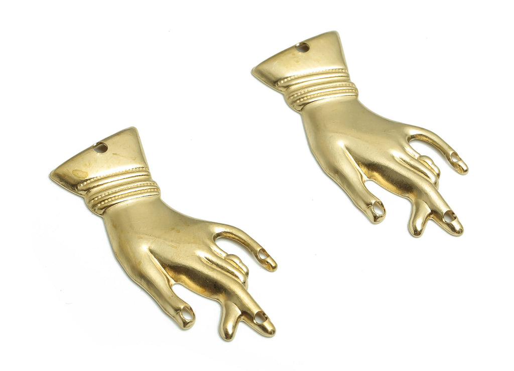 Brass Hand Earring Connectors - Raw Brass Hand Charms and Pendant - DIY Jewelry Making Supplies - 28.09x12.22x1.59mm - PP4817 - DOMEDBAZAAR