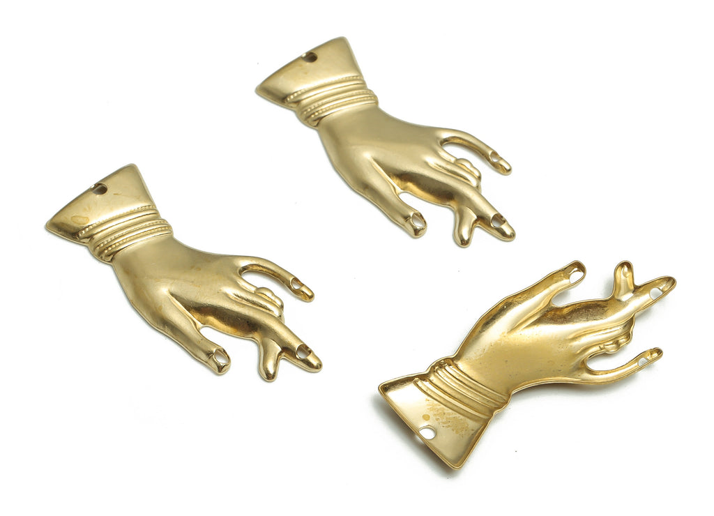 Brass Hand Earring Connectors - Raw Brass Hand Charms and Pendant - DIY Jewelry Making Supplies - 28.09x12.22x1.59mm - PP4817 - DOMEDBAZAAR