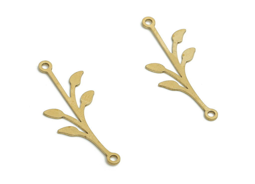Brass Branches Earring Connector - Raw Brass Branches Charms and Pendant - Jewelry Making Supplies - 29.55x11.65x0.61mm - PP4770 - DOMEDBAZAAR