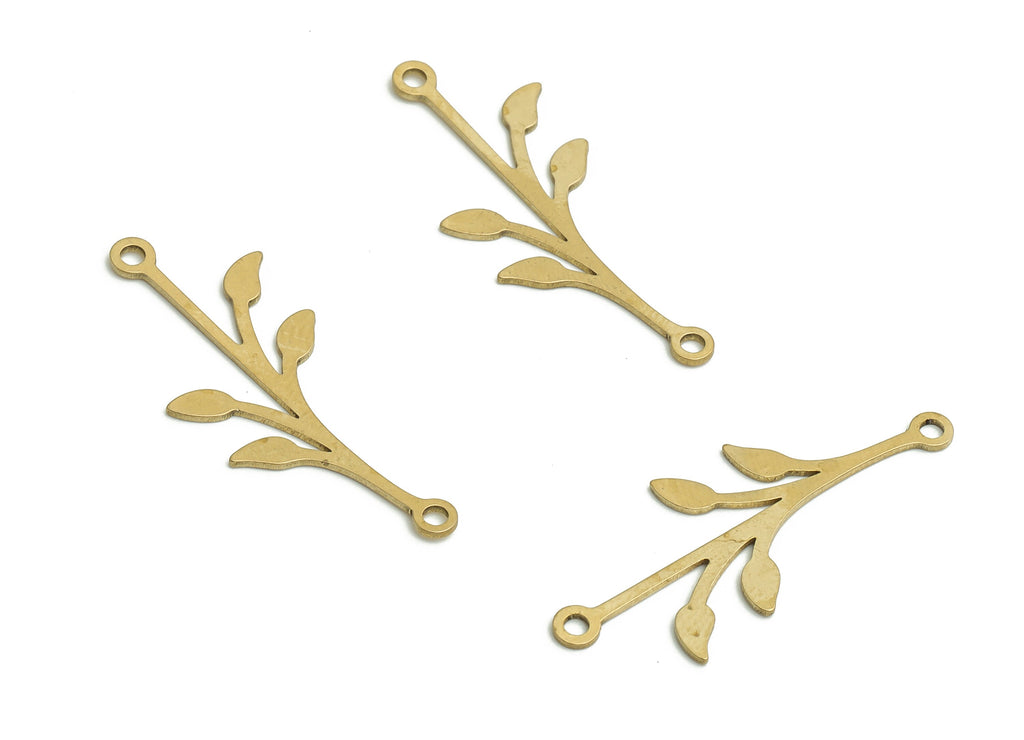 Brass Branches Earring Connector - Raw Brass Branches Charms and Pendant - Jewelry Making Supplies - 29.55x11.65x0.61mm - PP4770 - DOMEDBAZAAR