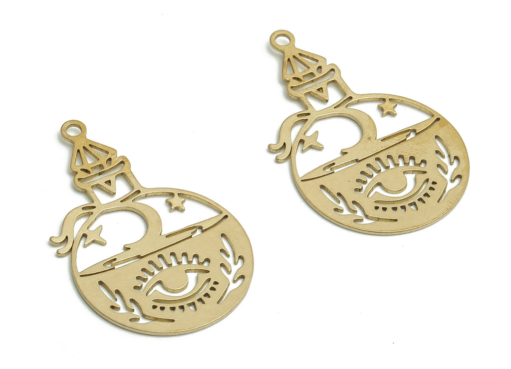 Brass Castle Star Earring Charms - Raw Brass Eye Branch Pendant - Earrings Finding - Jewelry Making Supplies - 33.02x20.67x0.66mm - PP4808 - DOMEDBAZAAR