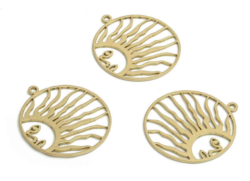 Brass Round Sun Earrings Charms - Raw Brass Sun Eye Pendant Charms – Sun Hair Charm - Jewelry Making Supplies -24.3x21.9x0.72mm- PP4180 - DOMEDBAZAAR