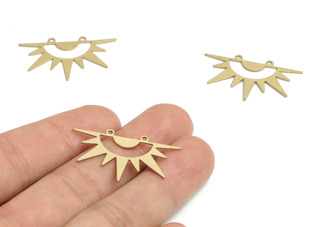 Brass Semicircle Earring Connectors - Raw Brass Half Sun Charms and Pendant - Jewelry Making Supplies - 34.27x21.42x0.54mm - PP4767 - DOMEDBAZAAR