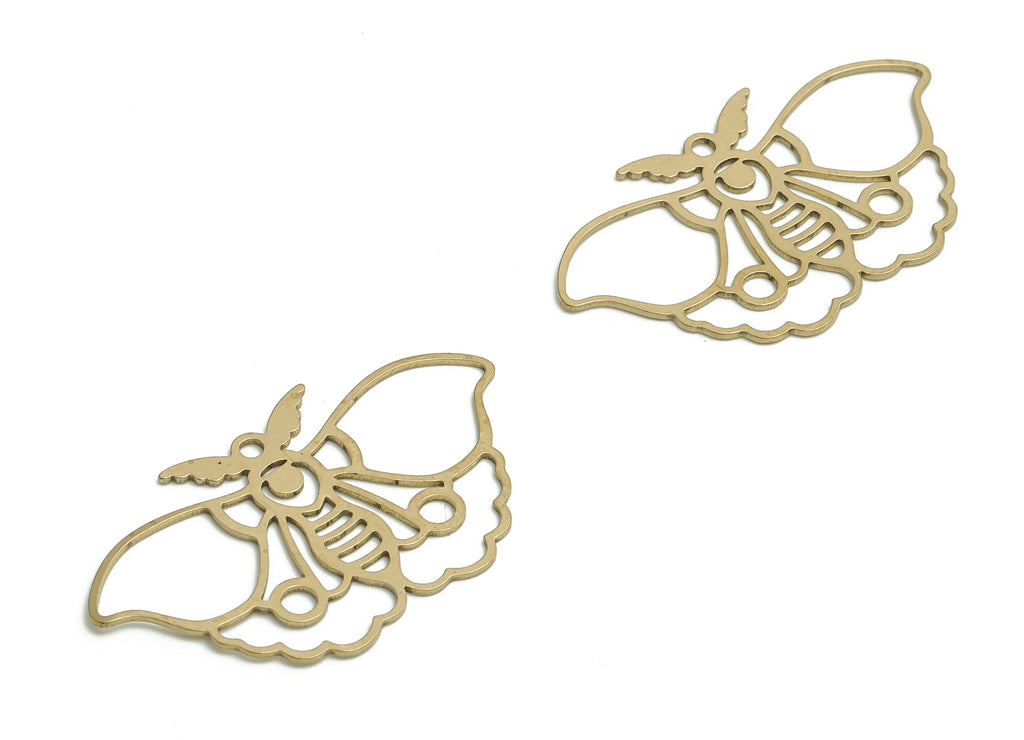 Brass Butterfly Earring Charms - Raw Brass Hollow Butterfly Pendant - DIY Jewelry Making Supplies - 35.44x21.05x0.58mm - PP4765 - DOMEDBAZAAR