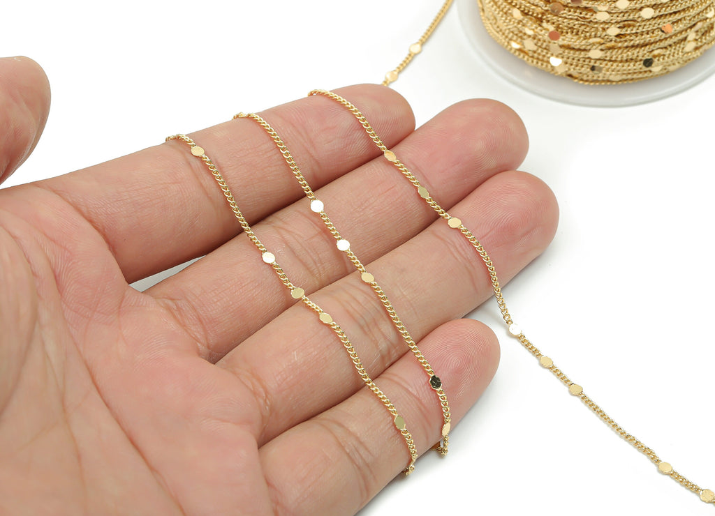 Hammer Round Satellite Curb Chain - 18K Real Gold Plated Brass Satellite Chain - Mini Link Soldered Curb Chain - 0.09&quot;x0.09&quot;x0.01&quot; RGP4134 - DOMEDBAZAAR