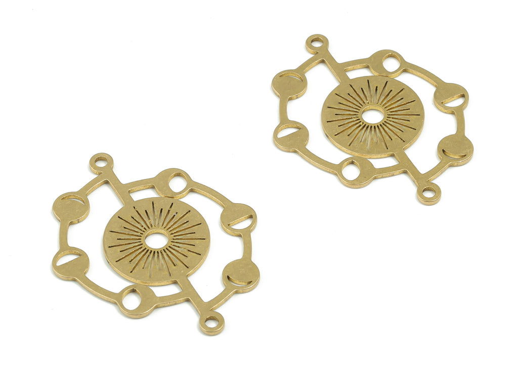 Brass Round Planets Earring Connectors - Raw Brass Phases of Moon Charms and Pendant - Jewelry Making Supplies - 36.96x29.56x0.88mm -PPZ0051 - DOMEDBAZAAR