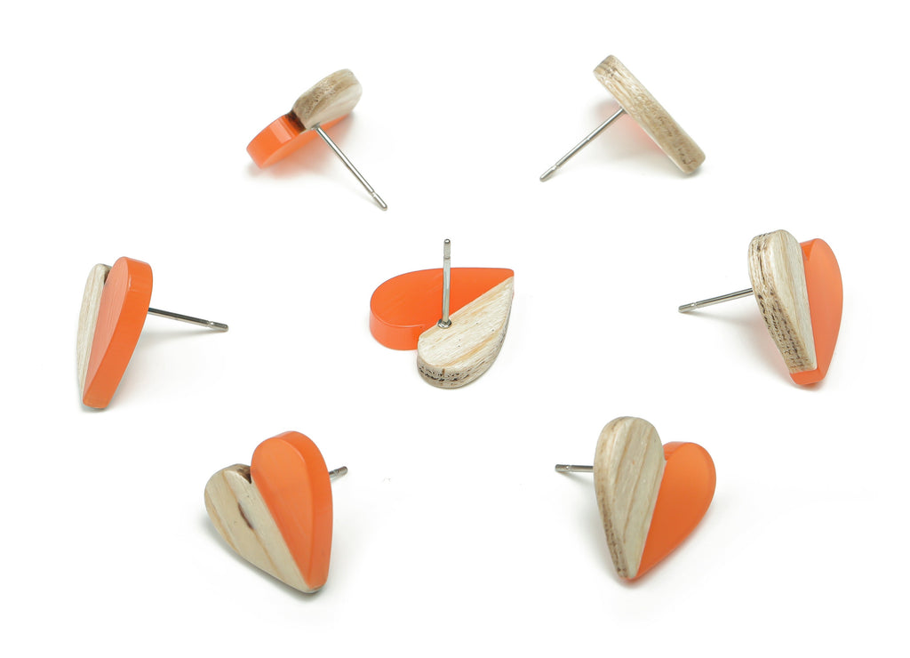 Resin Heart Earring Stud - Plain Wood Heart Post - 316 Surgical Stainless Steel Stud - Jewelry Making Supplies - 14.76x14.3x3.12mm - BB1133A - DOMEDBAZAAR