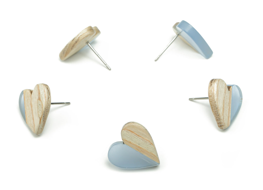Resin Heart Earring Stud - Plain Wood Heart Post - 316 Surgical Stainless Steel Stud - Jewelry Making Supplies - 14.76x14.3x3.12mm - BB1133G - DOMEDBAZAAR