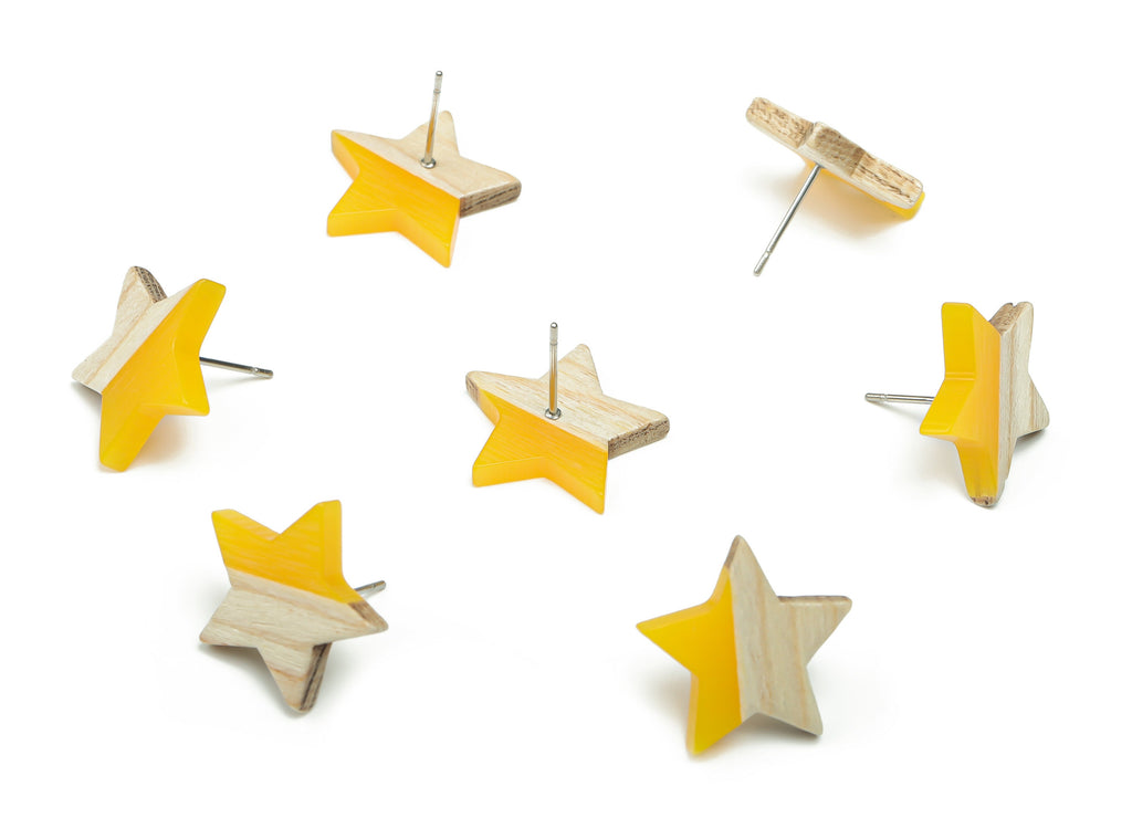 Plain Wood Star Earring Stud -  Resin Star Post - 316 Surgical Stainless Steel Stud - Jewelry Making Supplies - 18.17x17.06x3.4mm - BB1131A - DOMEDBAZAAR