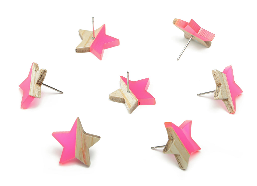 Plain Wood Star Earring Stud -  Resin Star Post - 316 Surgical Stainless Steel Stud - Jewelry Making Supplies - 18.17x17.06x3.4mm - BB1131C - DOMEDBAZAAR