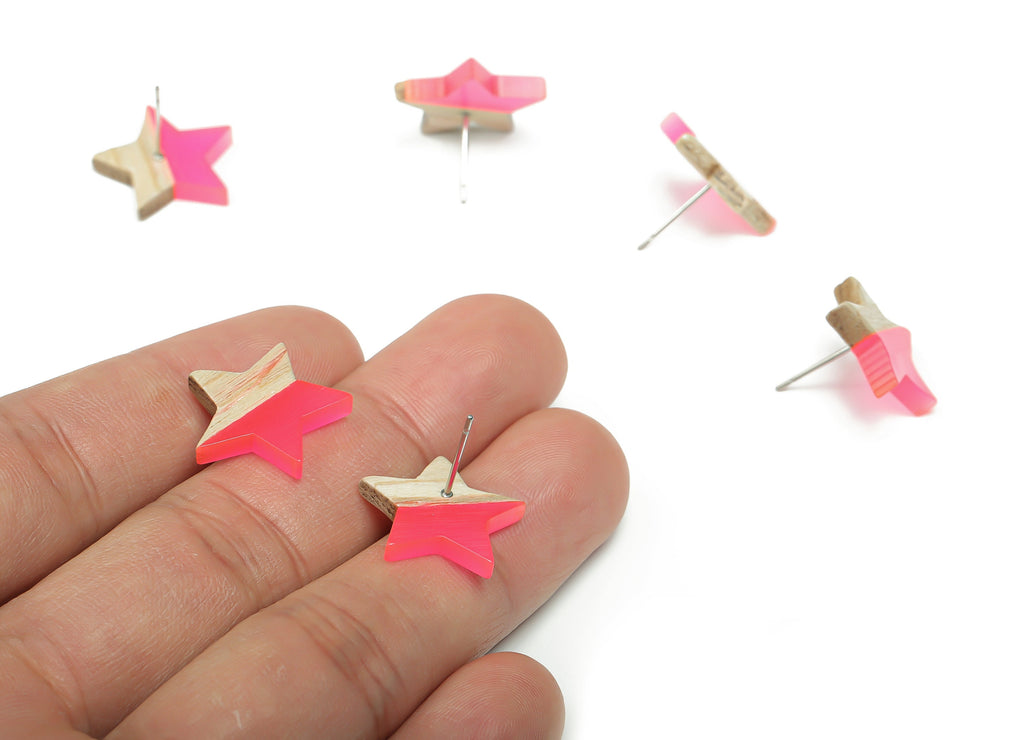 Plain Wood Star Earring Stud -  Resin Star Post - 316 Surgical Stainless Steel Stud - Jewelry Making Supplies - 18.17x17.06x3.4mm - BB1131C - DOMEDBAZAAR
