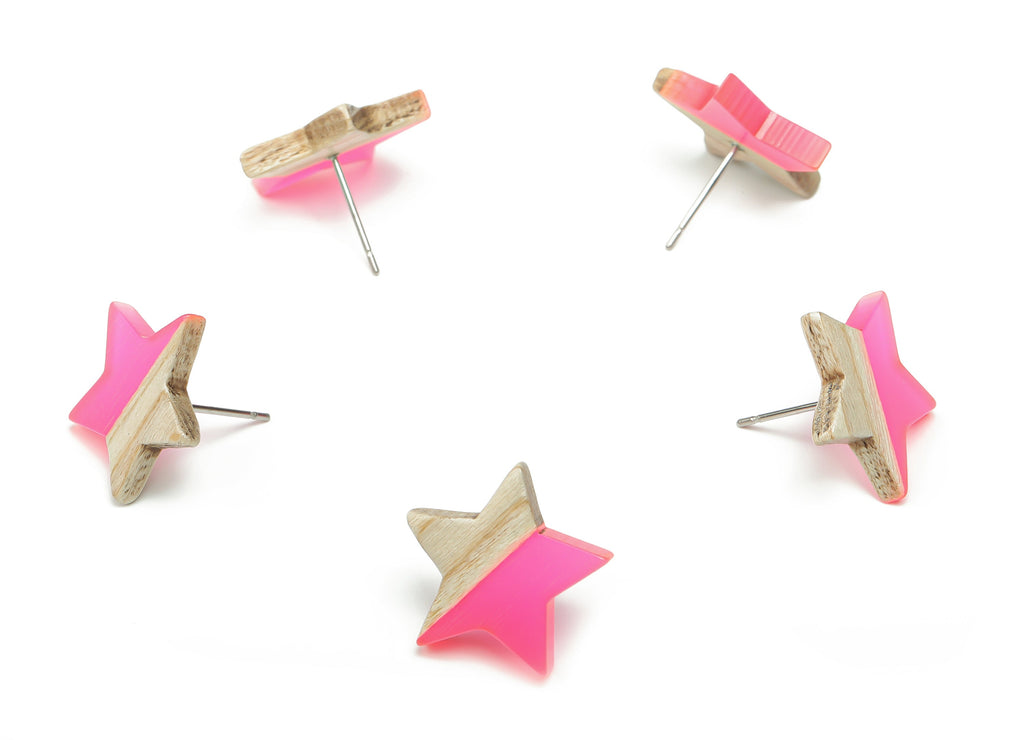 Plain Wood Star Earring Stud -  Resin Star Post - 316 Surgical Stainless Steel Stud - Jewelry Making Supplies - 18.17x17.06x3.4mm - BB1131C - DOMEDBAZAAR