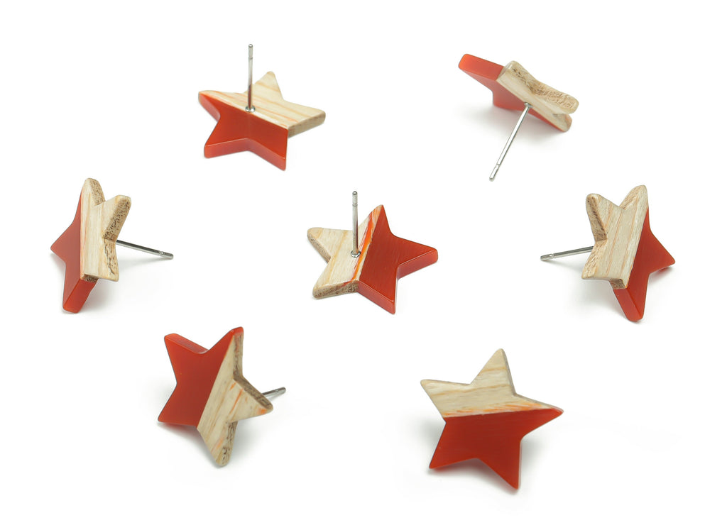 Plain Wood Star Earring Stud -  Resin Star Post - 316 Surgical Stainless Steel Stud - Jewelry Making Supplies - 18.17x17.06x3.4mm - BB1131D - DOMEDBAZAAR