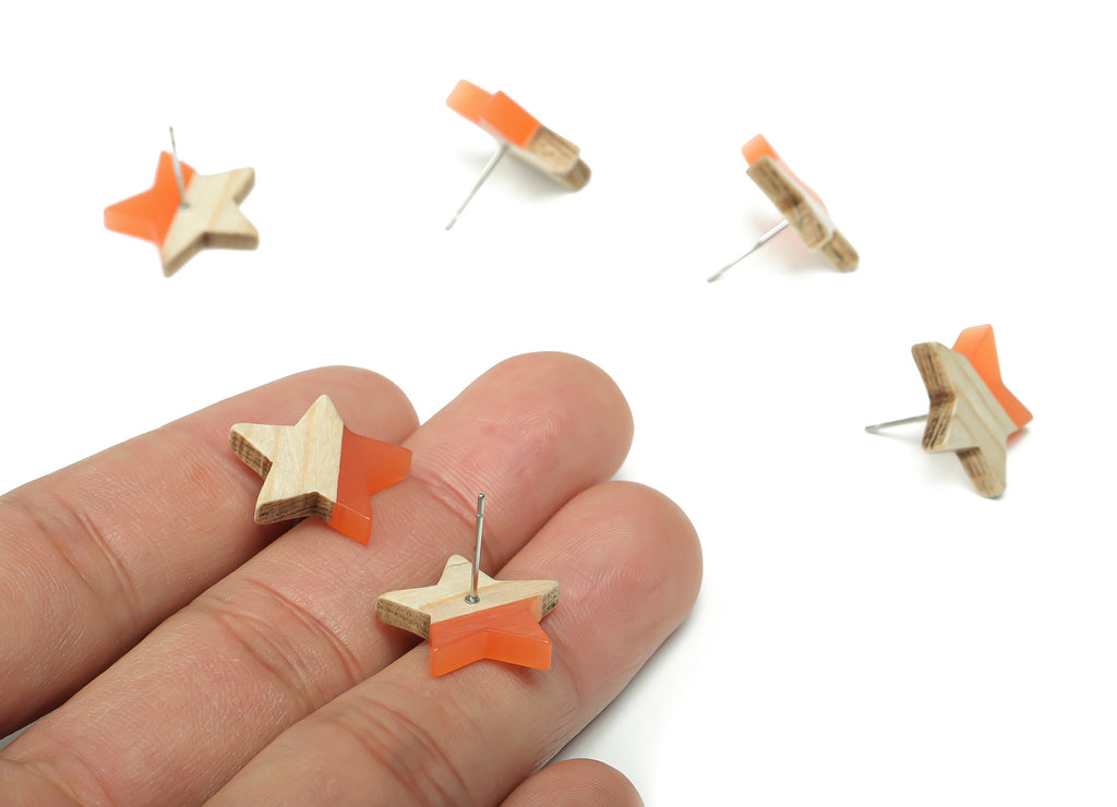 Plain Wood Star Earring Stud -  Resin Star Post - 316 Surgical Stainless Steel Stud - Jewelry Making Supplies - 18.17x17.06x3.4mm - BB1131E - DOMEDBAZAAR