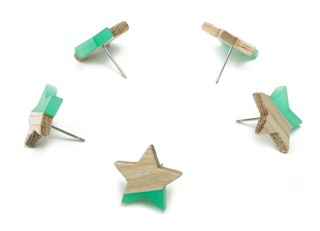 Plain Wood Star Earring Stud -  Resin Star Post - 316 Surgical Stainless Steel Stud - Jewelry Making Supplies - 18.17x17.06x3.4mm - BB1131G - DOMEDBAZAAR