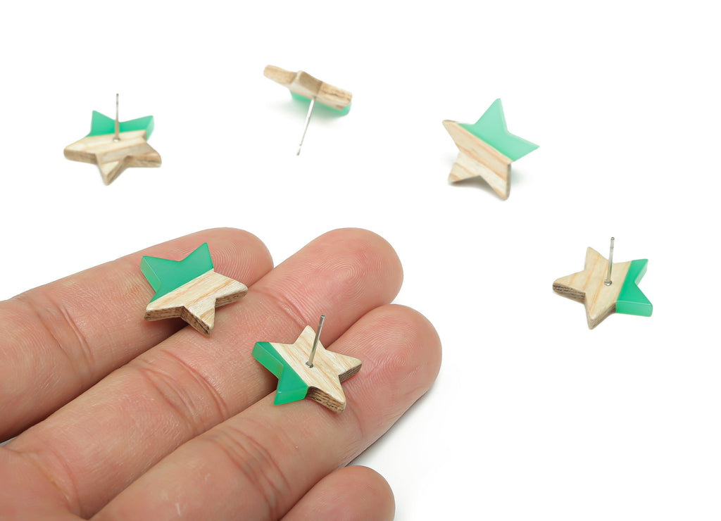 Plain Wood Star Earring Stud -  Resin Star Post - 316 Surgical Stainless Steel Stud - Jewelry Making Supplies - 18.17x17.06x3.4mm - BB1131G - DOMEDBAZAAR