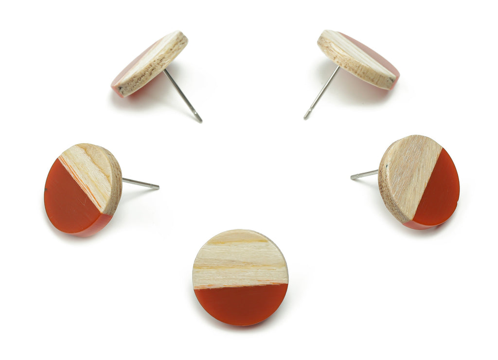 Plain Wood Round Earring Stud - Resin Circle Earring Post - 316 Surgical Stainless Steel Stud - Jewelry Supplies - 15.1x15.1x3.6mm - BB1132B - DOMEDBAZAAR