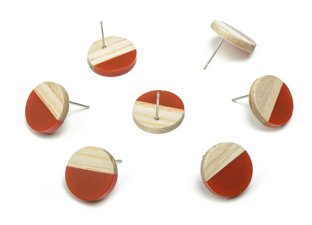 Plain Wood Round Earring Stud - Resin Circle Earring Post - 316 Surgical Stainless Steel Stud - Jewelry Supplies - 15.1x15.1x3.6mm - BB1132B - DOMEDBAZAAR