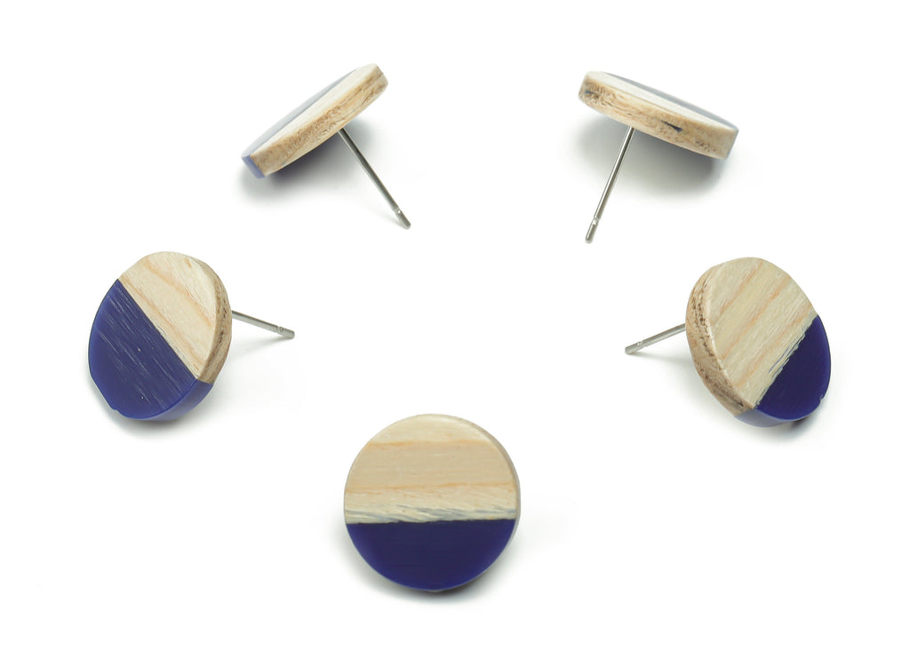 Plain Wood Round Earring Stud - Resin Circle Earring Post - 316 Surgical Stainless Steel Stud - Jewelry Supplies - 15.1x15.1x3.6mm - BB1132C - DOMEDBAZAAR