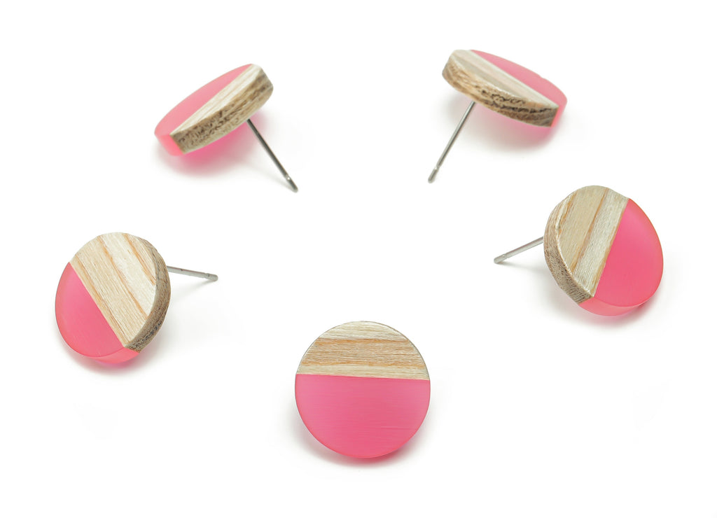 Plain Wood Round Earring Stud - Resin Circle Earring Post - 316 Surgical Stainless Steel Stud - Jewelry Supplies - 15.1x15.1x3.6mm - BB1132D - DOMEDBAZAAR