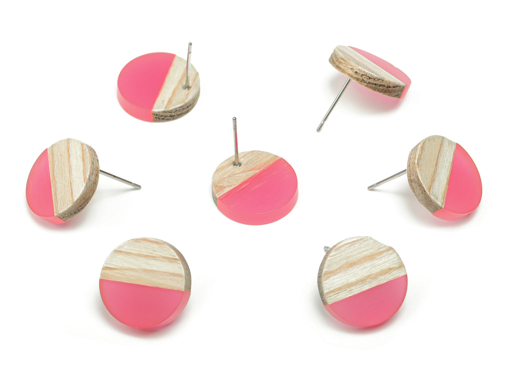 Plain Wood Round Earring Stud - Resin Circle Earring Post - 316 Surgical Stainless Steel Stud - Jewelry Supplies - 15.1x15.1x3.6mm - BB1132D - DOMEDBAZAAR