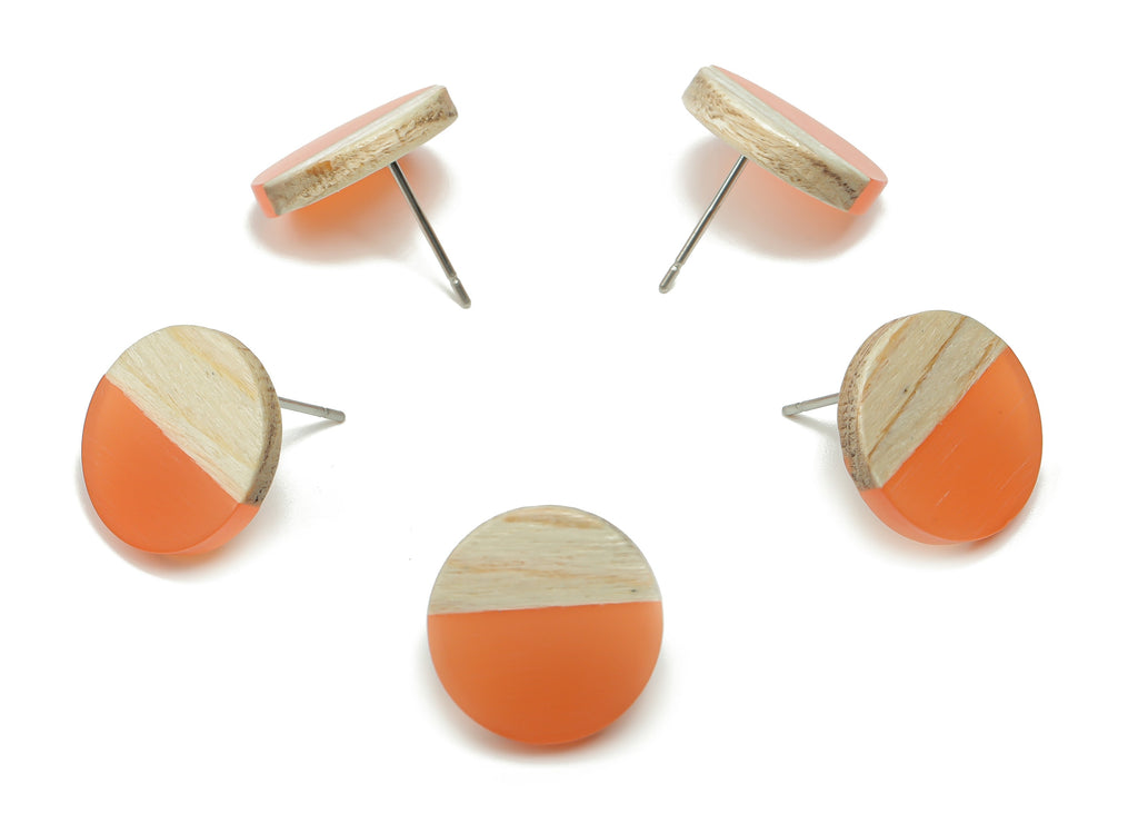 Plain Wood Round Earring Stud - Resin Circle Earring Post - 316 Surgical Stainless Steel Stud - Jewelry Supplies - 15.1x15.1x3.6mm - BB1132G - DOMEDBAZAAR
