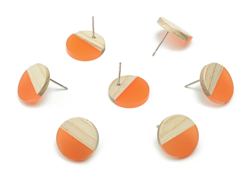 Plain Wood Round Earring Stud - Resin Circle Earring Post - 316 Surgical Stainless Steel Stud - Jewelry Supplies - 15.1x15.1x3.6mm - BB1132G - DOMEDBAZAAR