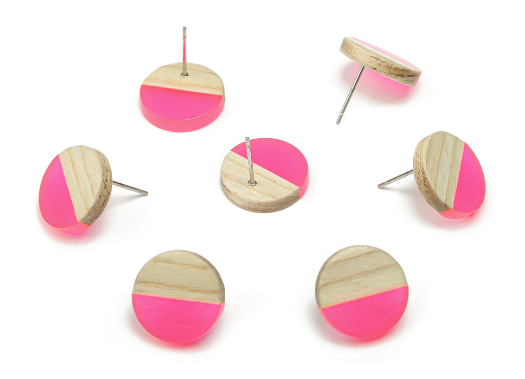 Plain Wood Round Earring Stud - Resin Circle Earring Post - 316 Surgical Stainless Steel Stud - Jewelry Supplies - 15.1x15.1x3.6mm - BB1132H - DOMEDBAZAAR