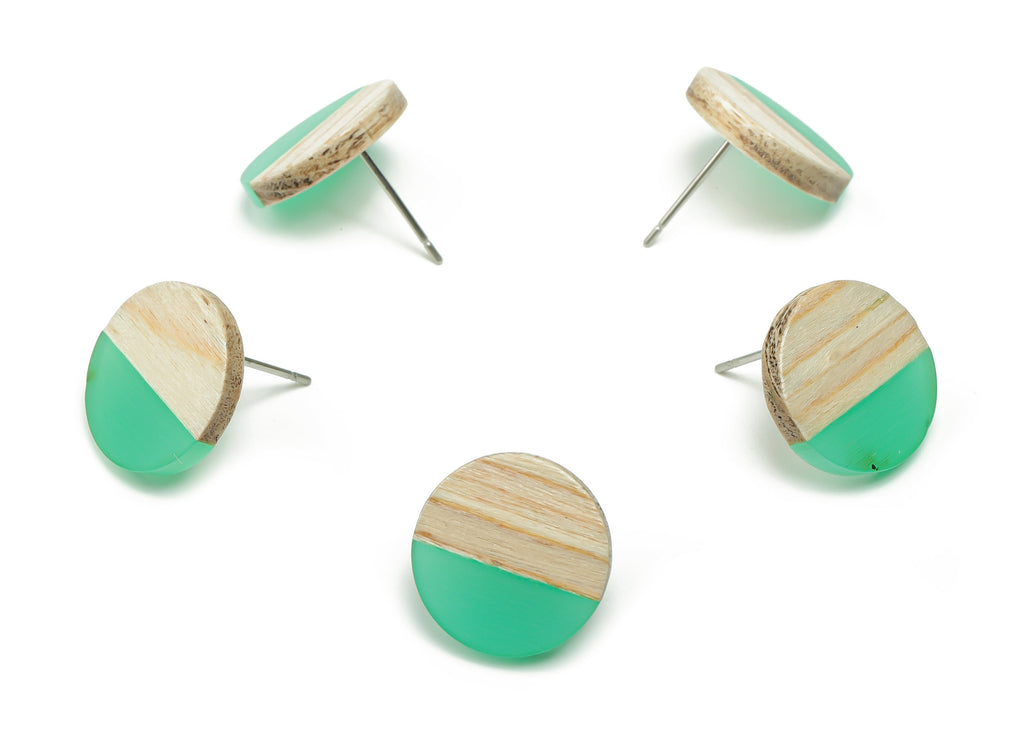 Plain Wood Round Earring Stud - Resin Circle Earring Post - 316 Surgical Stainless Steel Stud - Jewelry Supplies - 15.1x15.1x3.6mm - BB1132K - DOMEDBAZAAR