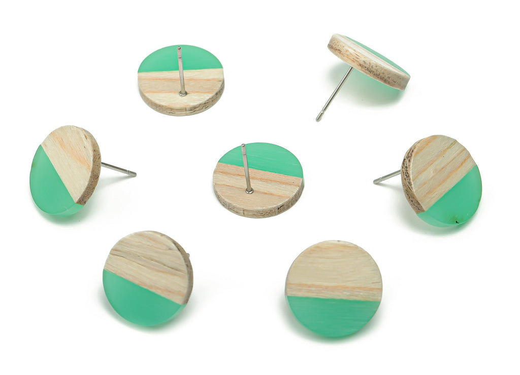 Plain Wood Round Earring Stud - Resin Circle Earring Post - 316 Surgical Stainless Steel Stud - Jewelry Supplies - 15.1x15.1x3.6mm - BB1132K - DOMEDBAZAAR