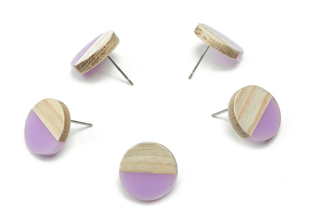 Plain Wood Round Earring Stud - Resin Circle Earring Post - 316 Surgical Stainless Steel Stud - Jewelry Supplies - 15.1x15.1x3.6mm - BB1132L - DOMEDBAZAAR