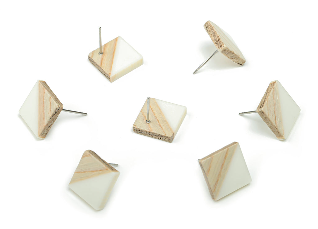 Plain Wood Square Earring Stud - Resin Square Post - 316 Surgical Stainless Steel Stud - Jewelry Supplies - 12.81x12.74x2.96mm - BB1134A - DOMEDBAZAAR