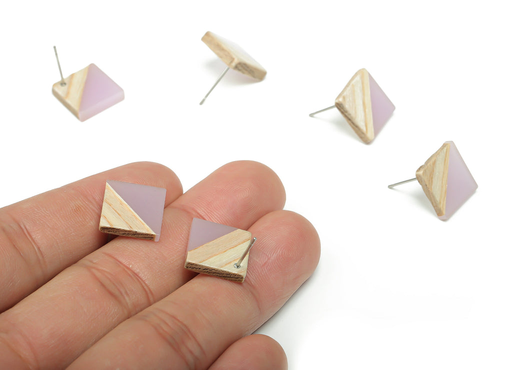 Plain Wood Square Earring Stud - Resin Square Post - 316 Surgical Stainless Steel Stud - Jewelry Supplies - 12.81x12.74x2.96mm - BB1134B - DOMEDBAZAAR