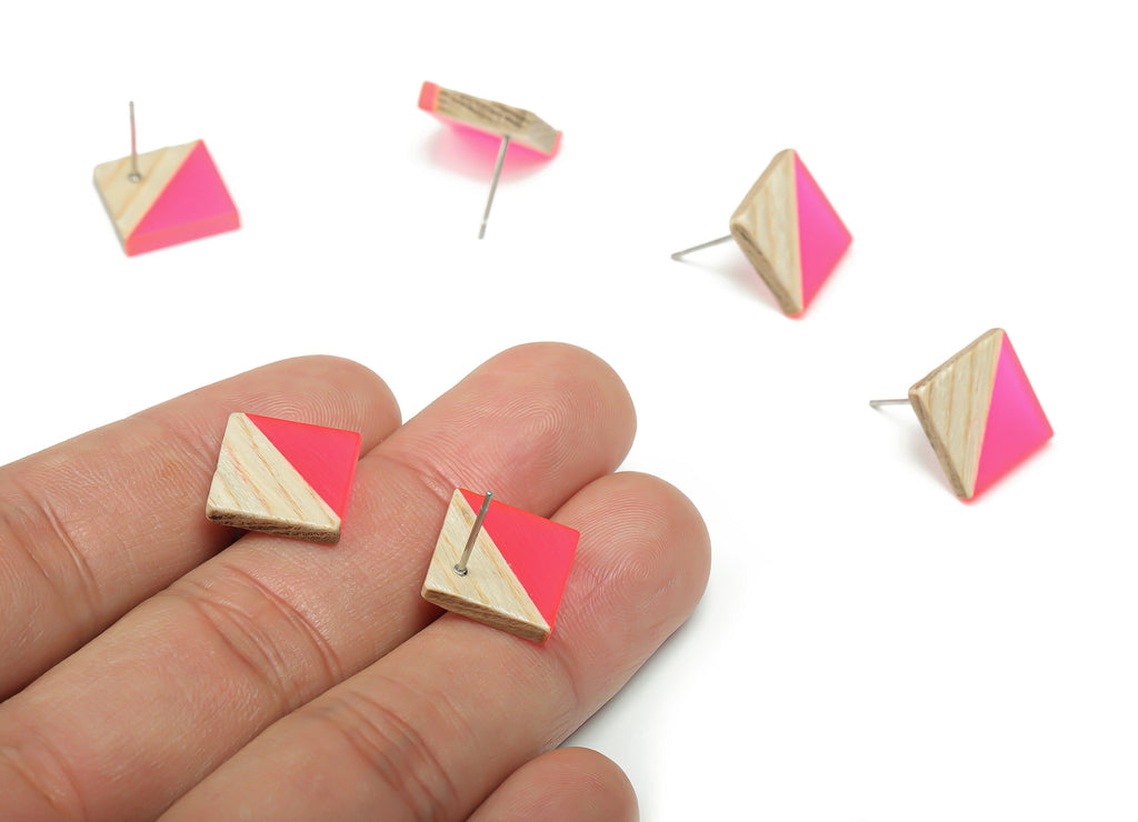 Plain Wood Square Earring Stud - Resin Square Post - 316 Surgical Stainless Steel Stud - Jewelry Supplies - 12.81x12.74x2.96mm - BB1134E - DOMEDBAZAAR