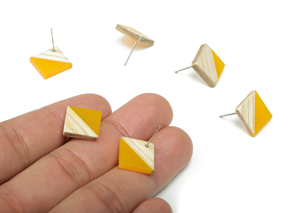 Plain Wood Square Earring Stud - Resin Square Post - 316 Surgical Stainless Steel Stud - Jewelry Supplies - 12.81x12.74x2.96mm - BB1134F - DOMEDBAZAAR