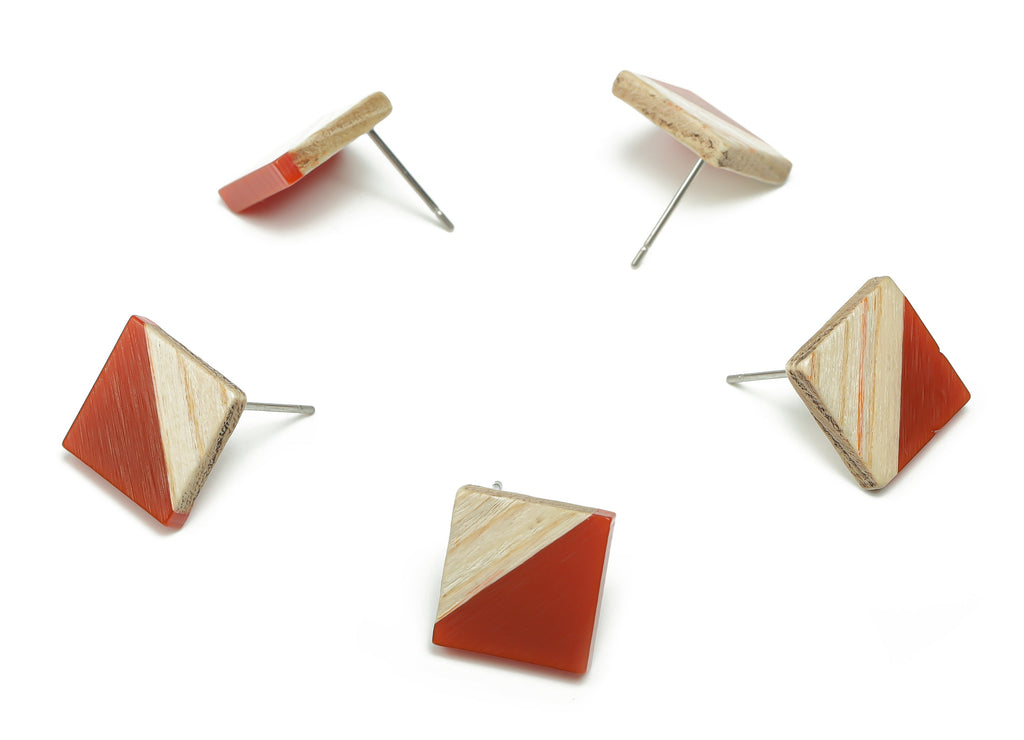 Plain Wood Square Earring Stud - Resin Square Post - 316 Surgical Stainless Steel Stud - Jewelry Supplies - 12.81x12.74x2.96mm - BB1134K - DOMEDBAZAAR
