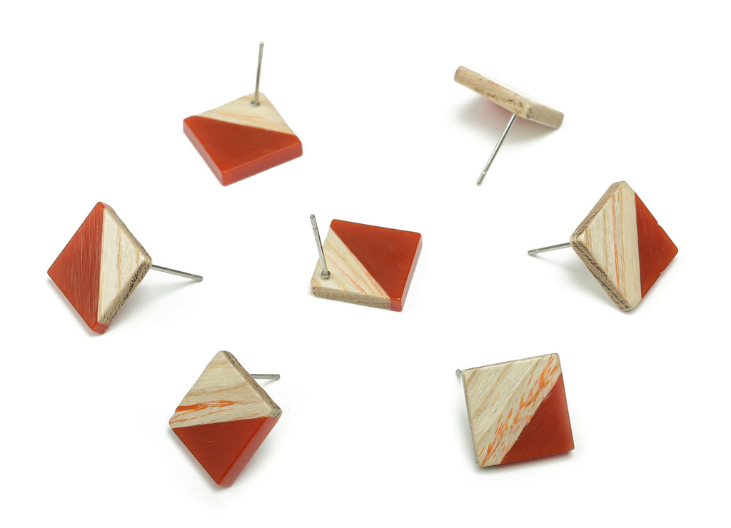 Plain Wood Square Earring Stud - Resin Square Post - 316 Surgical Stainless Steel Stud - Jewelry Supplies - 12.81x12.74x2.96mm - BB1134K - DOMEDBAZAAR