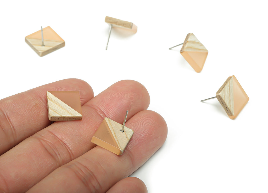 Plain Wood Square Earring Stud - Resin Square Post - 316 Surgical Stainless Steel Stud - Jewelry Supplies - 12.81x12.74x2.96mm - BB1134L - DOMEDBAZAAR