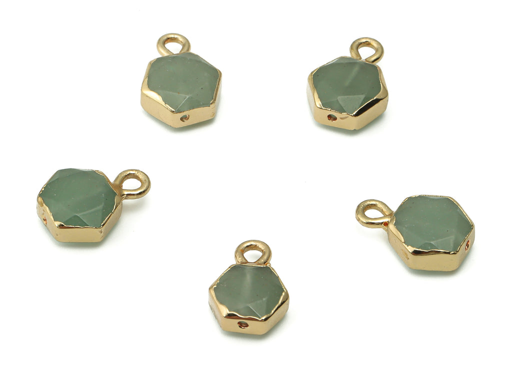 Aventurine Hexagon Charms - Brass Hexagon Pendant - Natural Stone - Gold Tone Plated Brass – Jewelry Supplies - 11.7x8.4x4mm – NS1545 - DOMEDBAZAAR