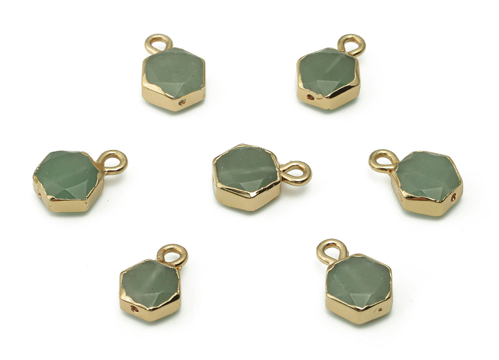 Aventurine Hexagon Charms - Brass Hexagon Pendant - Natural Stone - Gold Tone Plated Brass – Jewelry Supplies - 11.7x8.4x4mm – NS1545 - DOMEDBAZAAR
