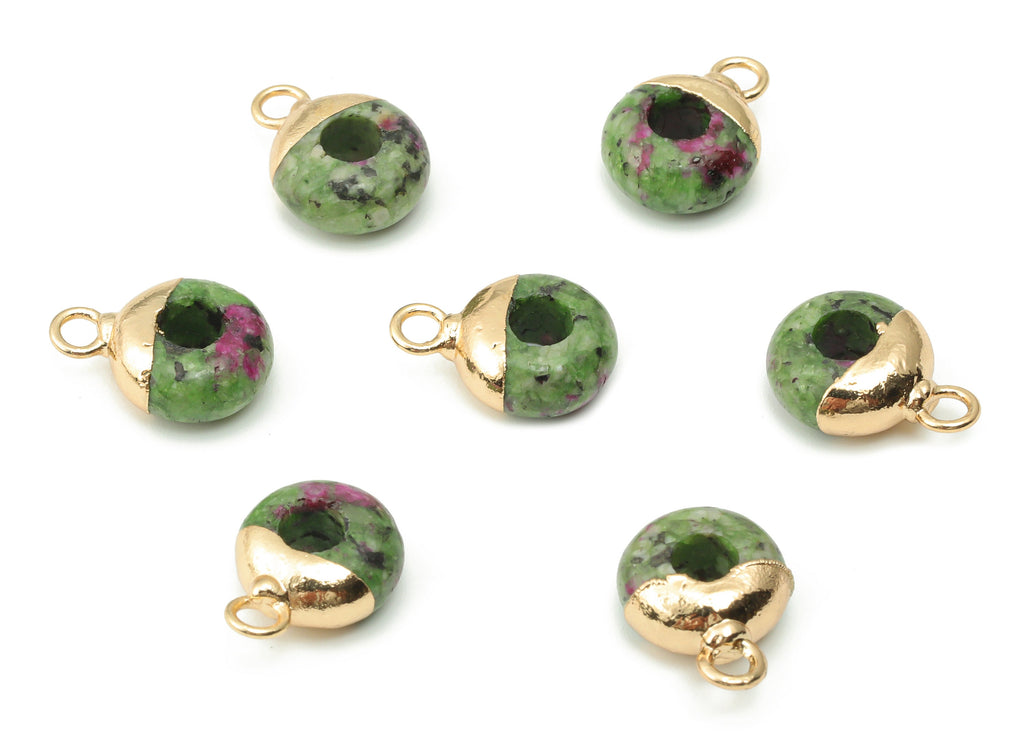 Ruby Zoisite Circle Charms - Brass Hoop Pendant - Natural Stone - Gold Tone Plated Brass – Jewelry Supplies - 14.59x10.56x5.31mm – NS1550B - DOMEDBAZAAR
