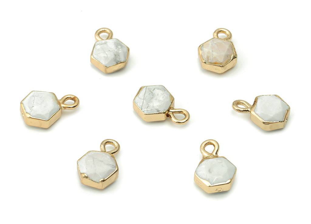 Howlite Hexagon Earring Charms - Brass Hexagon Pendant - Natural Stone - Gold Tone Plated Brass – Jewelry Supplies - 12.9x9.4x4.6mm – NS1544 - DOMEDBAZAAR