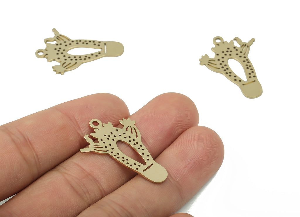Brass Cactus Earring Charms - Raw Brass Cactus Pendant - Laser Cut Charm - DIY Jewelry Making Supplies - 30.63x22.54x0.84mm - PPA0164 - DOMEDBAZAAR