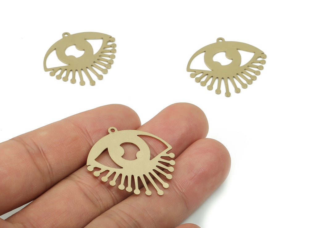 Brass Eye Pendant Charm - Raw Brass Eyelash Earring Charm - Laser Cut Charm - DIY Making Charm - Jewelry Supplies -30.16x29.67x0.6mm- PP4835 - DOMEDBAZAAR