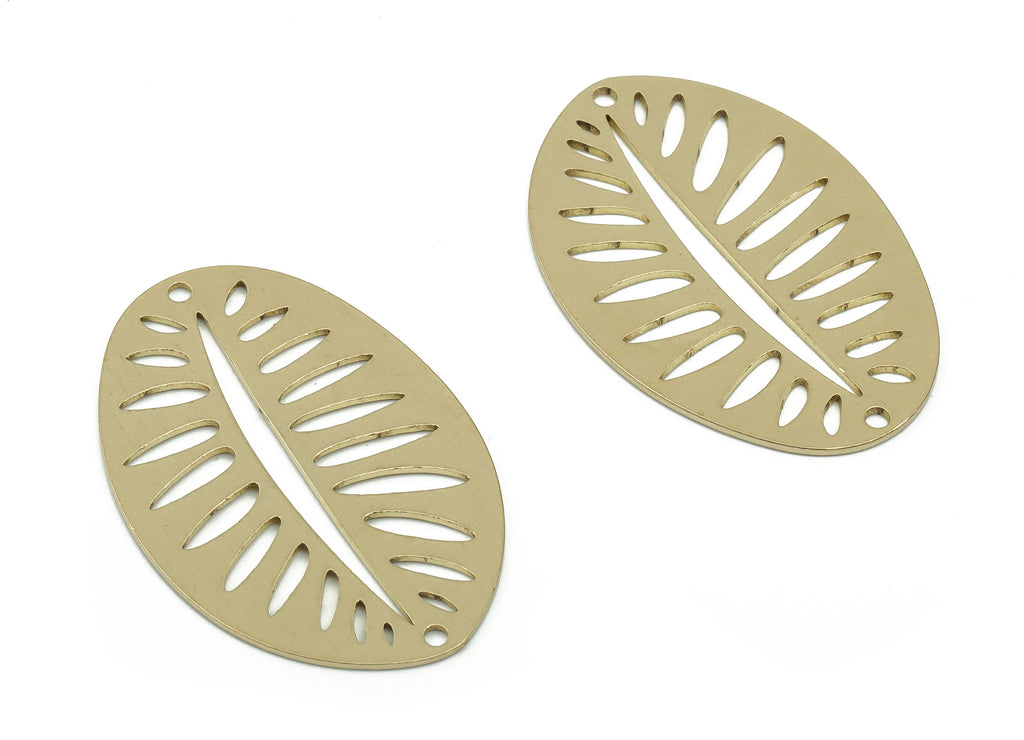 Brass Leaf Earring Connector - Raw Brass Oval Charms and Pendant - Laser Cut Charm - Jewelry Making Supplies - 34.78x23.33x0.69mm - PPA0057 - DOMEDBAZAAR
