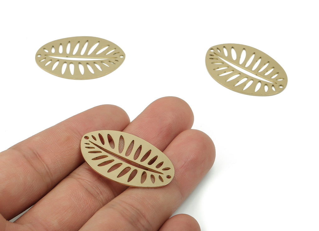 Brass Leaf Earring Connector - Raw Brass Oval Charms and Pendant - Laser Cut Charm - Jewelry Making Supplies - 34.78x23.33x0.69mm - PPA0057 - DOMEDBAZAAR
